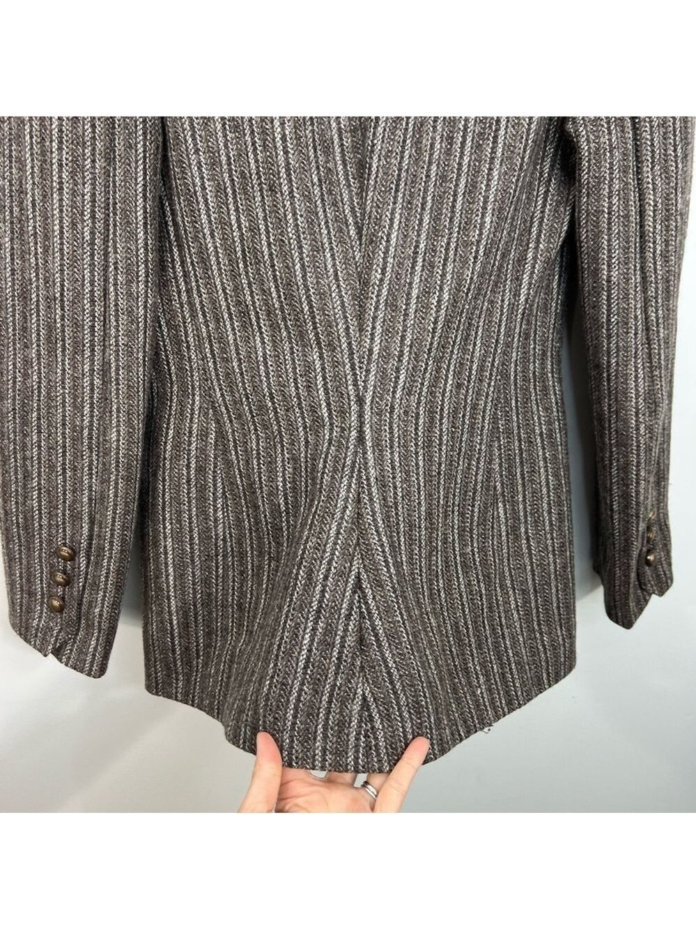 Vintage tailored preppy old money tweed stripe brown fitted jacket blazer - Picture 9 of 11
